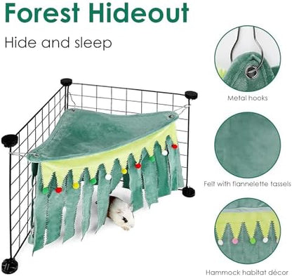 Forest Cage Corner Hideout, Pets Corner Hideout for Guinea Pigs, Rabbits, Ferrets, Chinchillas, Gerbils, Hedgehogs (Green)