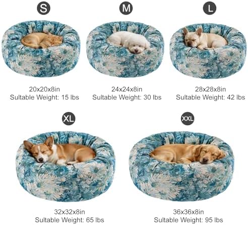 Dog Calming Beds for Small Medium Large Dogs - Round Donut Washable Puppy Dog Bed, Anti-Slip Faux Fur Fluffy Donut Cuddle Anxiety Cat Pet Bed (24" Flower)