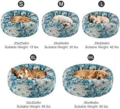 Dog Calming Beds for Small Medium Large Dogs - Round Donut Washable Puppy Dog Bed, Anti-Slip Faux Fur Fluffy Donut Cuddle Anxiety Cat Pet Bed (24" Flower)