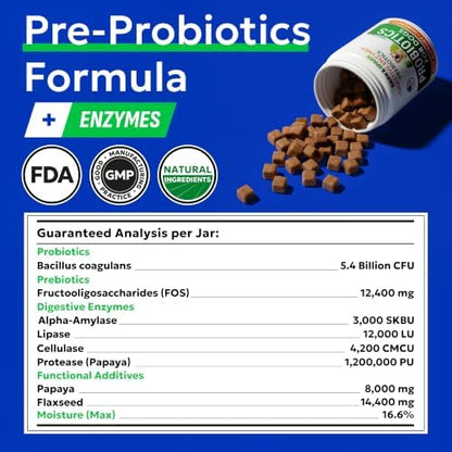 BARK&SPARK Dog Probiotics 120 Chews for Digestive Health w/Enzymes & Fiber