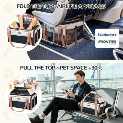 Lekereise Top-Expandable Pet Carrier 18x13x9.5 Inch Southwest Frontier Airline Approved Soft Sided Underseat to 15lbs Travel Carriers for Small Cats Dogs with Locking Safety Zippers Anti-Scratch Mesh