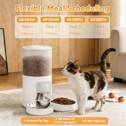 NEWBULIG Automatic Cat Feeder for 2 Pets 6L Dog Food Dispenser, White
