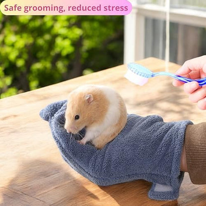 Hamster Calming Bite Proof Glove and Grooming Brush set, Brush for Hamster Cage, Hamsters Gloves, Calming Glove and Brush for Ferret Hedgehog Chinchilla Guinea Pig, Hamsters Care Kit (Dark Blue)