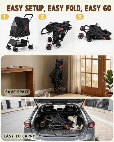 Pet Stroller for Small Dogs Cats, Lightweight Foldable Dog Stroller-Black