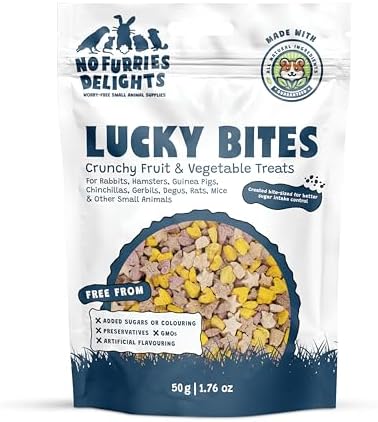 Treats, 100% All Natural Mini Bites for Rabbit Hamster Guinea Pig Chinchilla Pet Rat Mice Gerbil Bird Healthy Enrichment Bonding Rewarding (50g, Lucky Bites VP)