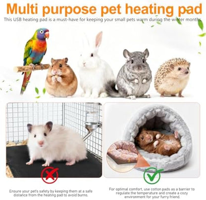 USB Small Pet Heating Pad, 5.5 Inch Reptile Heat Mat with Temp (Pack of 2)