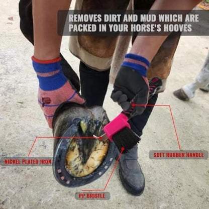 Horse Grooming Tool - Hoof Brush with Stiff Bristled Bristles and Soft Rubber Handle, Efficiently Cleans Horse Hooves and Doubles as a Mud Remover for Boots, Random Color 4PCS