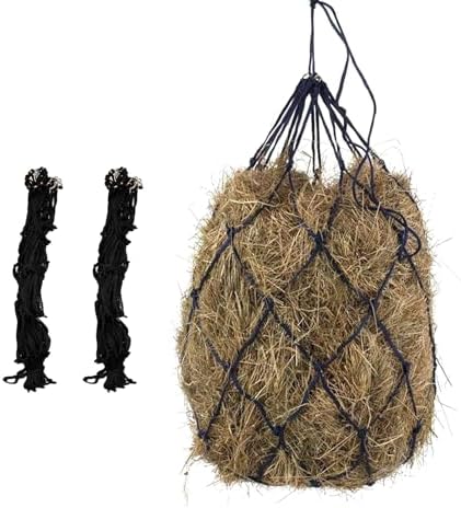 2 PCS Feed Hay Net, Hay Bag 40" Length and 4" Larger Holes with Metal Rings for Horses, Goat, Barn Supplies, Trailer & Stalls, Simulates Grazing, Reduce Waste