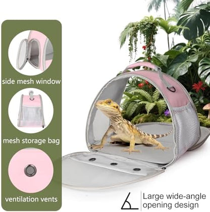 Ventilation Carrier for Bearded Dragon,Guinea Pig Carrier,Guinea Pig Carrier for 2,Reptile Travel Carrier for Lizards Sugar Glider Hedgehog Rat Parrot Birds,Airline Approved Pink