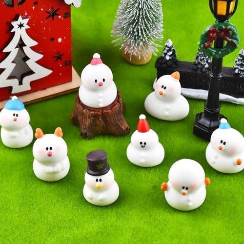 Cute Mini Snowman Figurines Silicone Mold Micro Christmas Dollhouse Tiny Things Epoxy Casting Mold for DIY Resin Art Fairy Garden Miniatures Landscape Crafts Decor(8 Designs)