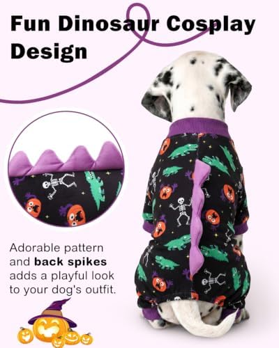 CuteBone Dinosaur Costume Halloween Dog Pajamas, Stretchy Spandex Crystal Velvet Sleepwear Coat for Small Dogs, Soft & Warm Pet Outfit Clothes for Cold Weather, Cozy Pullover Design COSP25XL