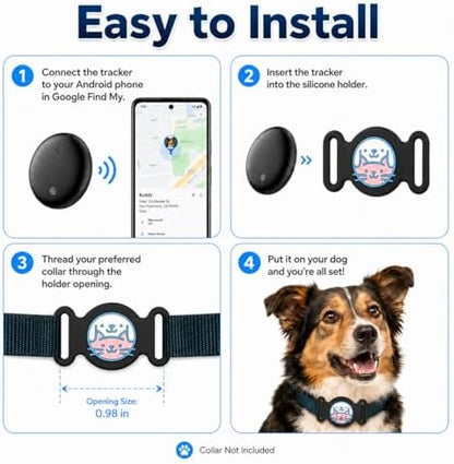 GPS Collar for Dogs, Pet Tracker for Dogs (Android Only), Waterproof Smart Tag Compatible with Google Find My, No Monthly Fee, Dog GPS Tracker Collar for Small Large Dogs (Android Tracker for Dog)