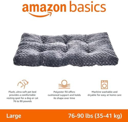 Amazon Basics Washable Cat and Dog Bed, Cozy Crate Pad for Large Dogs, Indoor, 40 x 27 x 3.5 inches, Gray