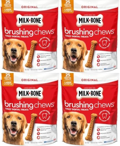 Milk-Bone Brushing Chews Original Chicken Flavor Daily Dental Dog Treats, Large, 33.7 Oz. Bag (Pack of 4)