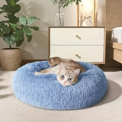 Western Home Calming Donut Cat Bed Small Dog Bed Washable,20" Light Blue