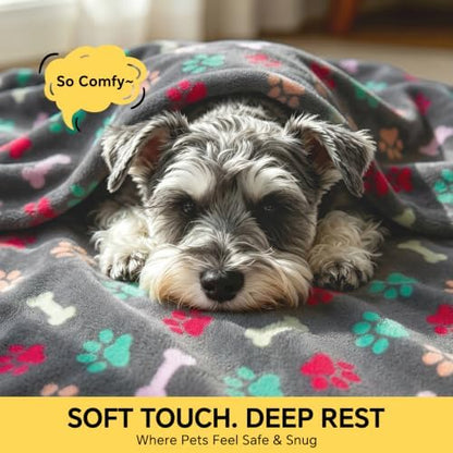 Luciphia 1 Pack 3 Blankets Fluffy Premium Fleece Pet Blanket Flannel Paw Printed Throw for Dog Cat(Medium 30x20'', Grey/Brown/Blue)
