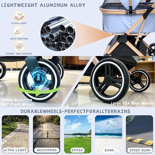 Chihuahua 3-in-1 Foldable Pet Stroller 4-Wheel for Small Dogs, Cerulean