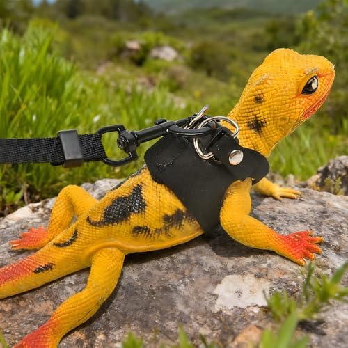 3 Pack Bearded Dragon Harness and Leash Set - Adjustable Soft Leather Vest with 6.89FT Retractable Lead, Escape-Proof Lizard Walking Harness for Reptiles, Squirrels & Small Pets (Black)