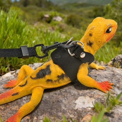 3 Pack Bearded Dragon Harness and Leash Set - Adjustable Soft Leather Vest with 6.89FT Retractable Lead, Escape-Proof Lizard Walking Harness for Reptiles, Squirrels & Small Pets (Black)