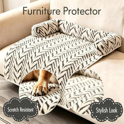 Calming Dog Couch Bed Mats with Neck and Head Support, Fluffy Plush Pet Sofa Cover for Small Medium Dogs and Cats, Non-Slip Bottom, Machine Washable