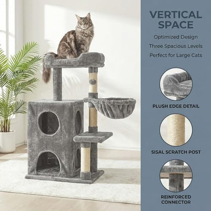 Fansafurn Cat Tree Tower for Indoor Cats, 36-inch Adult Cat Tree House for Large Adult Cats with Steps, Scratching Post, 2 Cat Condo, Dangling Toys, Light Grey