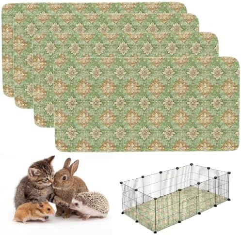 4PACK Washable Guinea Pig Pee Pads,Absorbent Reusable Guinea Pig Cage Liners,Waterproof,Leak-Proof & Non-Slip Potty Pads for Small Animals Rabbit Hamster Rat.(Green Floral Flat,24"x48")