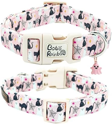 Halloween Dog Collar-Ghost Print Pet Collar Fall Adjustable Cute Lightweight Quick-Release Buckle Collars Holiday Comfortable Cotton Puppy Collars for Large Dogs