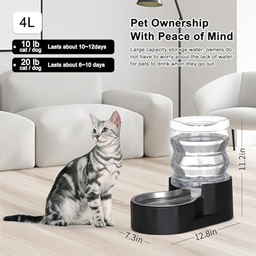 RIZZARI 4L Gravity Cat Water Dispenser:Spill Resistant for Apartments