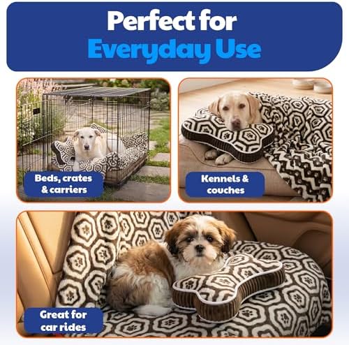 American Kennel Club 60''x50'' Pet Blanket & 10'' Pillow Set, Warm Plush Blanket for Dogs & Cats - Paw Print - Brown