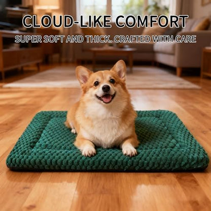 Dog Bed Mat - Dog Crate Pad - Reversible Mat for Pet Comfort - Soft Bed Crate Pads for All Seasons - Durable, Machine Washable Mat for Crates, Travel, and Home (Dark Green, 24" L*18" W*1.5" Th)