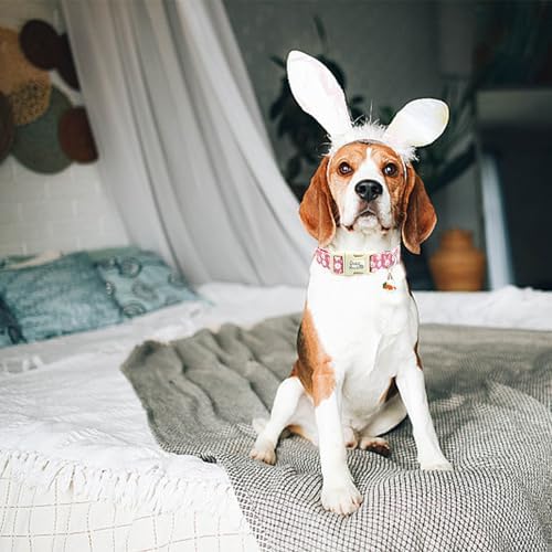 Easter Dog Collar-Cute Rabbit Adjustable Pet Collar Soft Pink Holiday Puppy Collar Comfortable Cotton Necklace Gift for X-Small Dogs