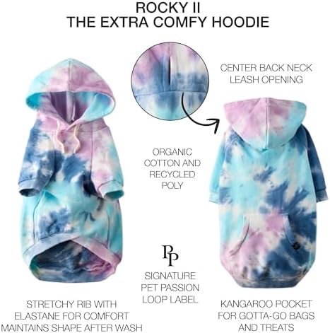 Pet Passion Rocky II Dog Hoodie, Purple Tie Dye, Medium