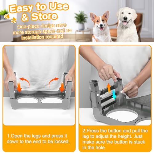 COMESOON Elevated Dog Bowls for Small Medium Dogs, 3 Height Adjustable Raised Stand with 2 Thick 6" Stainless Steel Food Bowls, Non-Slip Feeder Adjusts to 2.75", 6", 7.5", Grey