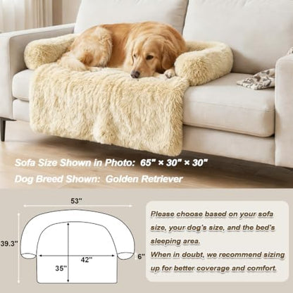 Calming Dog Bed Fluffy Plush Dog Mat for Furniture Protector with Removable Washable Cover for Large Medium Small Dogs and Cats (Extra Large (53x39.3x6), Beige)