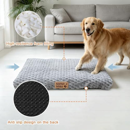 Washable Medium Dog Bed, Plush Crate Mat for Dogs, 35"x23" Grey