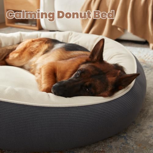 45 inch Soft Touch Fleece Donut Dog Bed for Extra Large Dogs,Grey