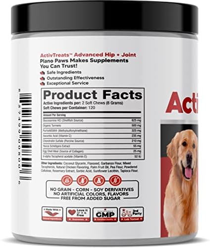 Glucosamine for Dogs Hip and Joint Supplement - Arthritis Support 120 Chews