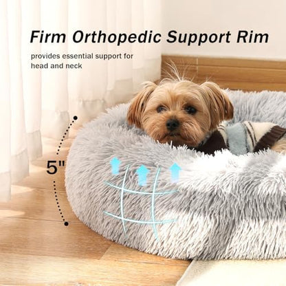 NOYAL Donut Dog Bed for Small Medium Pets, Plush Calming Faux Fur