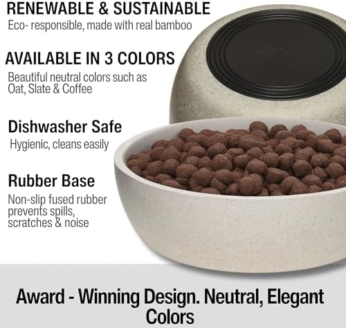 Loving Pets - Dolce Bamboo - Eco-Friendly Pet Bowls & Dishes for Dog, Cats, Puppy Food and Water Bowl -Sustainable and Dishwasher Safe, Made with Real Bamboo (Small, Oat-Beige)
