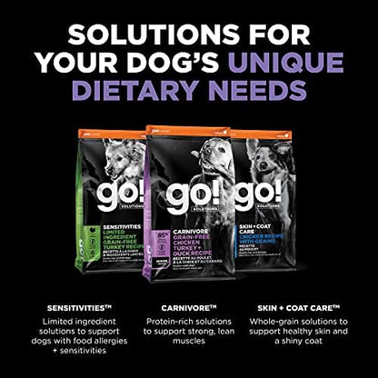 Go! Solutions Carnivore Chicken, Turkey + Duck Grain-Free Dry Senior Dog Food, Our Highest-Protein Kibble Made with Real Meat & Fish, Pumpkin & Probiotics for Good Digestion, 12 lb Bag