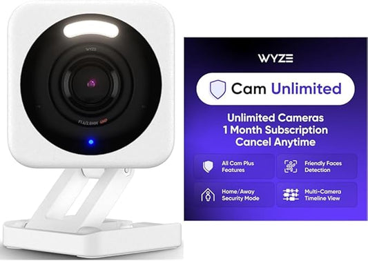 WYZE Cam v4 White 2-Pack Cam Unlimited Monthly, Covers Unlimited Cameras, Auto-Renews at $9.99/Month, Activation Required, Cancel Anytime