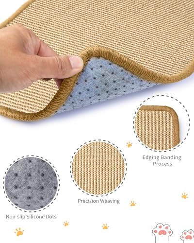 JanYoo 2 Pieces Bunny Scratch Pads, Sisal Rabbit Scratching Pad Bunny Scratcher Mat Guinea Pig Resting Mats for Cages, Small Animal Claws and Teeth Care Bedding Accessories(15.7x11.8in, Beige)