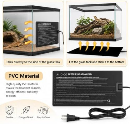 Aiicioo Reptile Heating Pad - Hermit Crab Heater Heat Mat for Reptiles Snake Lizard 24 Watt