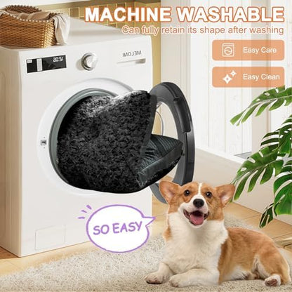 POCBLUE Washable Dog Beds for Crate, Small Plush Pet Mat for Cages, Anti-Slip Crate Pad for Outdoor/Indoor/Car Use, Comfy & Soft Kennel Pad for Dogs and Cats Up to 25 lbs, 23"x17", Black