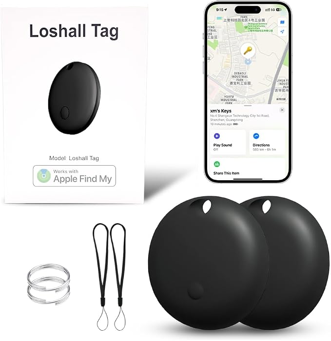 Air Tracker Tags-2 Pack, iOS Smart Bluetooth Tracker, Black | Keys Finder Works with Apple Find My App, Replaceable Battery, IP65 Waterproof, Anti Lost Tag for Luggage, Wallets, Backpacks