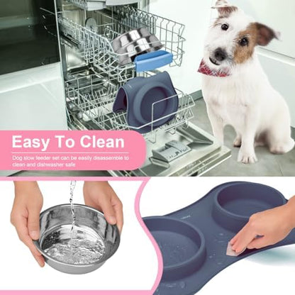 Slow Feeder Dog Bowls 3 in 1 Stainless Steel Food Water Bowl to Slow Eating