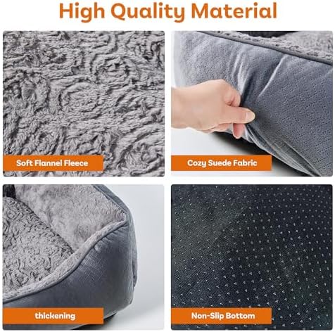 Dog Bed for Medium Large Dogs Washable, Super Soft Rectangle Dog Beds Medium Large Size, Warming Durable Pet Bed with Anti-Slip Bottom, Anti-Anxiety, Grey, 30 x 24 x 9inch