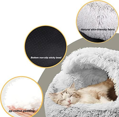 YUDANSI Small Dog Bed Hooded, Cat Cave Bed for Indoor Cats with Covered Hood for Small Dogs Cats Puppy, Plush Faux Fur Enclosed Nest(pink-26'')