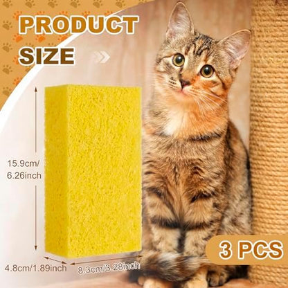 3 Pack Pet Hair Remover Sponge Cat and Dog Hair Sponge, Yellow