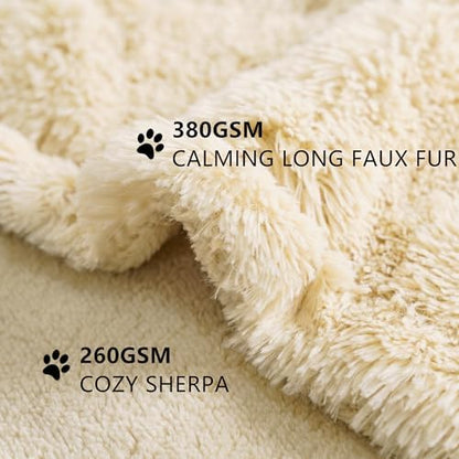 gogobunny Waterproof Dog Blanket for Couch & Furniture Protection - Super Soft Reversible Throw for Large Dogs & Cats, Calming Washable Fur & Sherpa Pet Blanket (50x60 Inch, Beige)